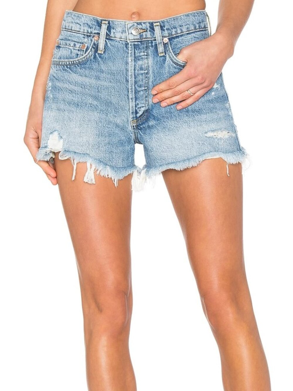 Agolde Parker Distressed Denim Cut-Off Jean Shorts Size 25